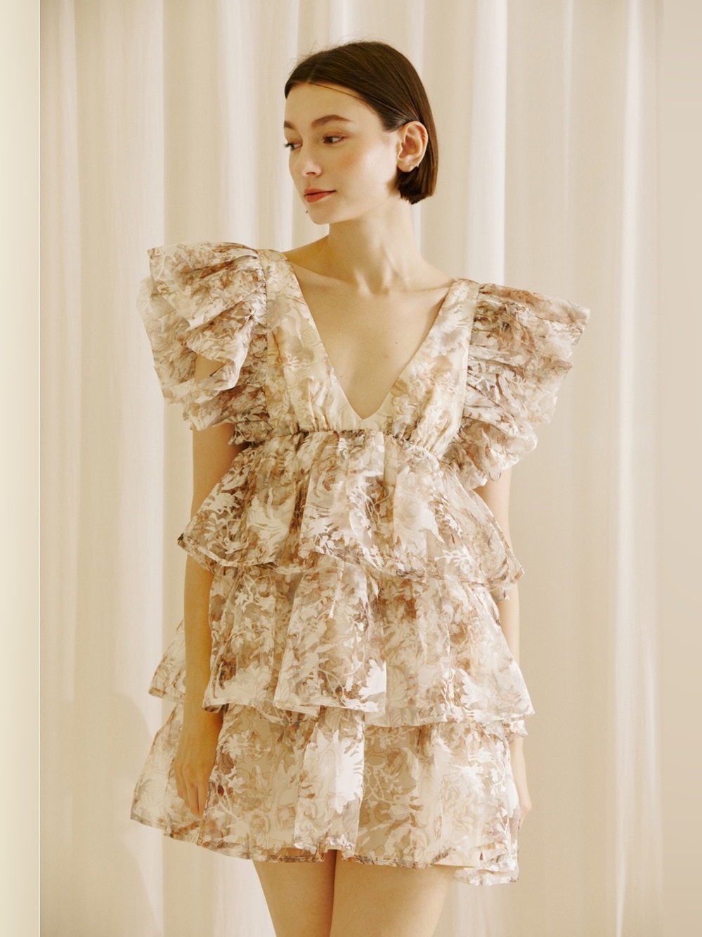 Storia Tiered Floral Ruffled Baby Doll Mini Dress